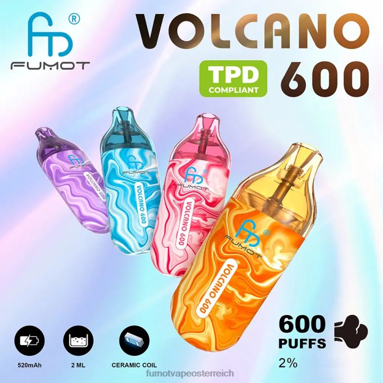 Fumot Volcano 600 tpd-konformer Einweg-Vaporizer – 2 ml (3-teiliges Set) Ananas-Pfirsich-Mango PRHVJ294 Fumot Reviews