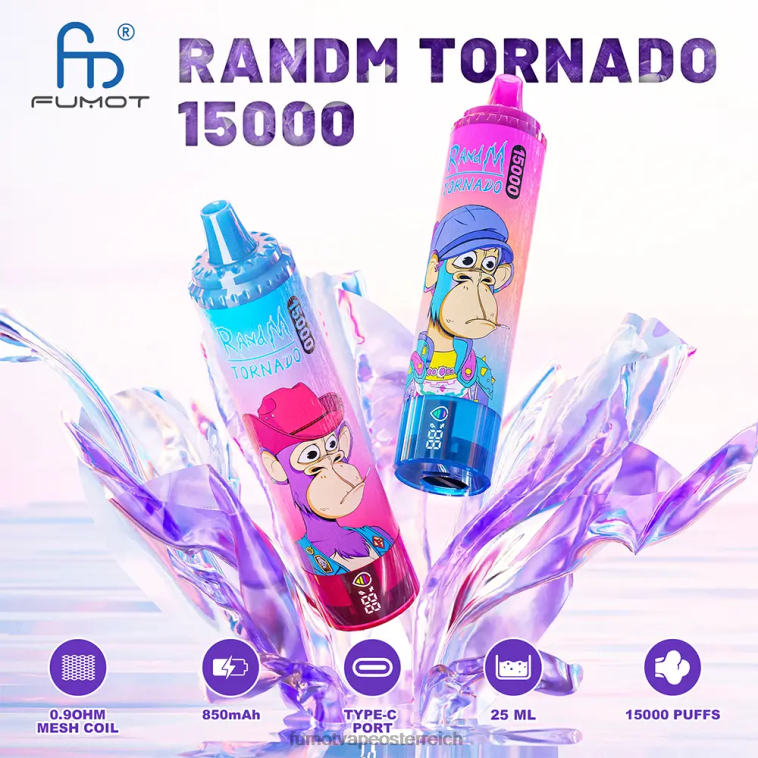 Fumot Tornado 15000 Einweg-Vaporizer – 25 ml (1 Stück) Mango auf Eis PRHVJ176 Fumot E Zigarette